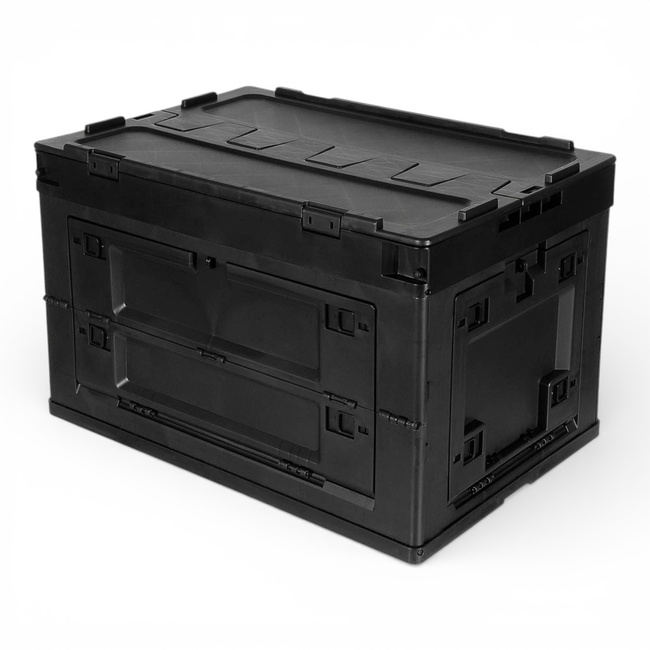 Foldable Plastic Storage Box with Hinged Lid - 60 L - Black - MFH