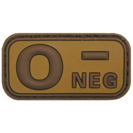 3D VELCRO PATCH - 5 x 2.5 CM - MFH® - BROWN/KHAKI - BLOOD GROUP "0 NEG"