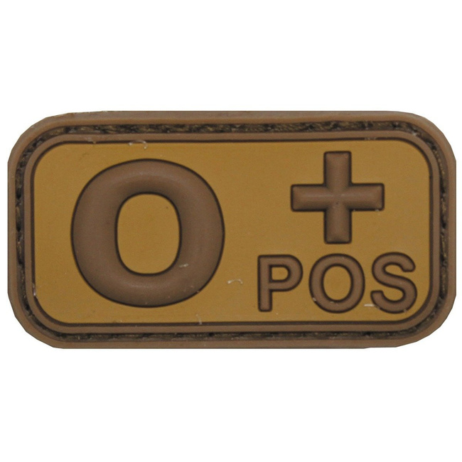 3D VELCRO PATCH - 5 x 2.5 CM - MFH - BROWN/KHAKI - BLOOD GROUP 0 POS