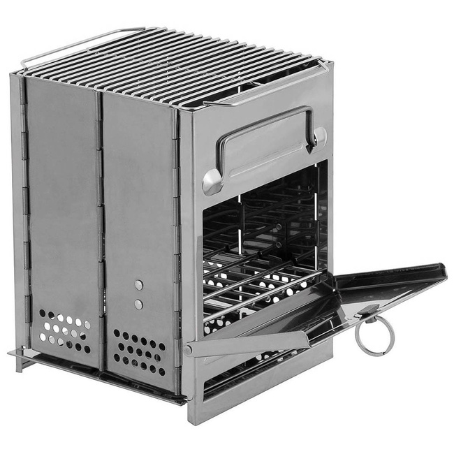 ROCKET STOVE WITH GRATE, FOLDABLE, SMALL, STAINLESS STEEL - MFH®