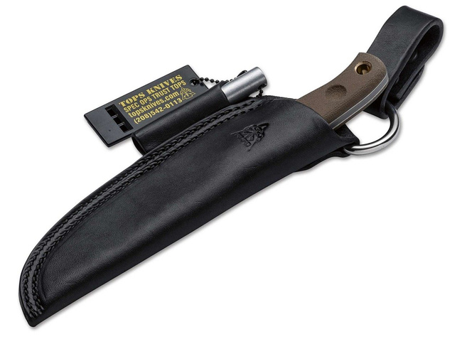 TOPS Knives Baja tactical knife with 4.5-inch blade - with leather sheath - Brown - Boker
