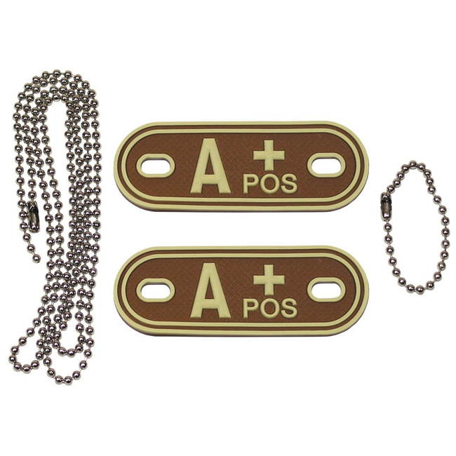 Blood Group Marker, chains, dog tags, desert, "A POS", 3D
