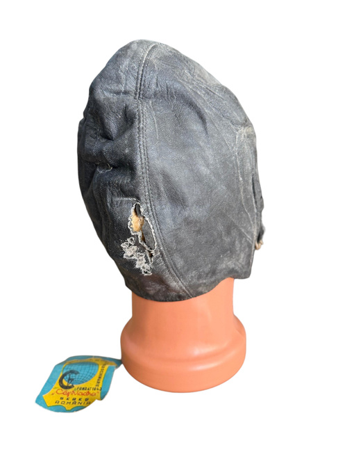 LEATHER AVIATOR HELMET - ROMANIAN ARMY MILITARY SURPLUS - BLACK - USED 
