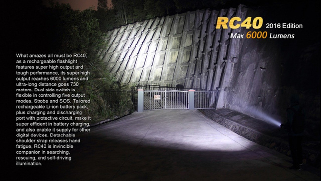 Flashlight Fenix RC40, water resistant