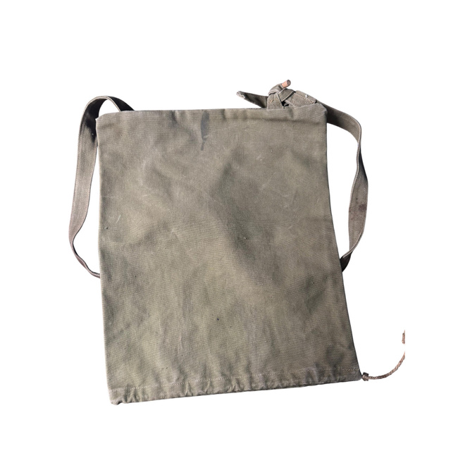 TEXTILE SHOULDER BAG WITH DRAWSTRING - ROMANIAN ARMY MILITARY SURPLUS - OD GREEN - USED