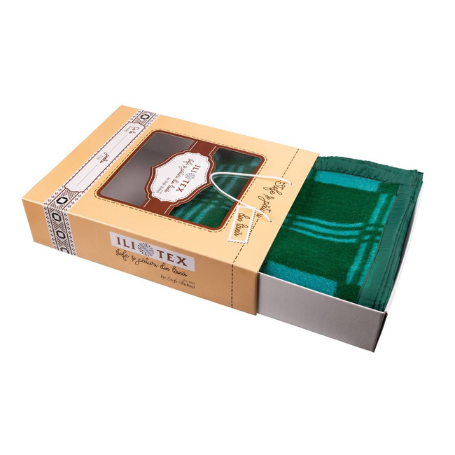 Romanian wool blanket, traditional pattern, 140x200cm, green