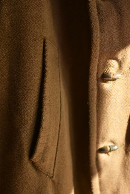 WINTER COAT, LONG, MADE OF WOOL, WITH FUR COLLAR, OLIVE GREEN - MILITARY SURPLUS FROM THE ROMANIAN ARMY - USED