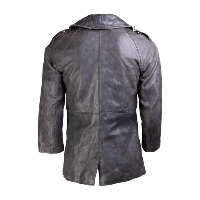 LEATHER JACKET - GENDAMERIE - FRENCH ARMY MILITARY SURPLUS - BLACK - USED