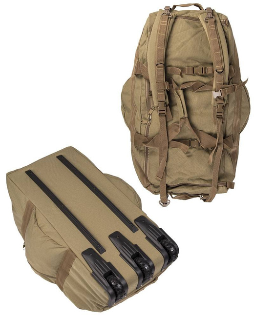 DUFFLE BAG WITH REMOVABLE BACKPACK STRAPS AND WHEELS - 118 L - Mil-Tec - COYOTE
