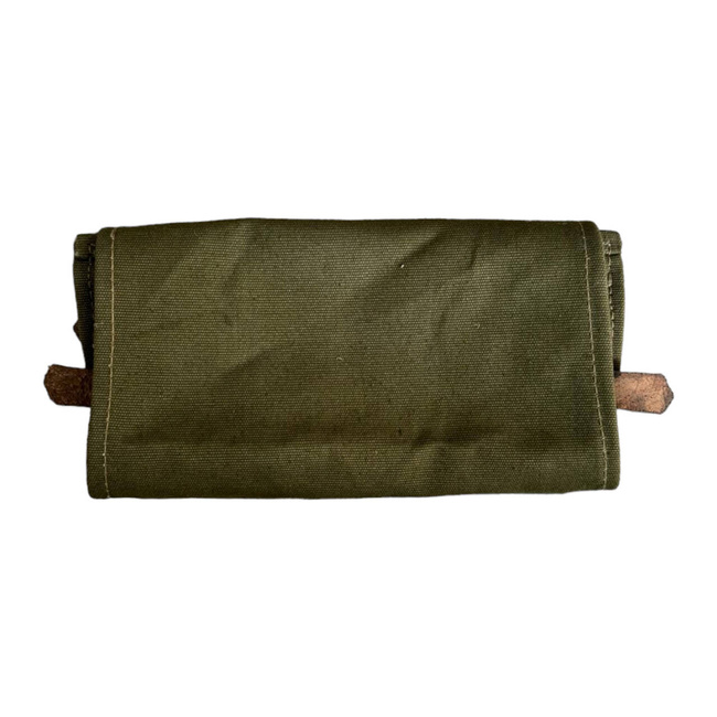 TEXTILE AND LEATHER COVER - OLIVE GREEN - MILITARY SURPLUS ROMANIAN ARMY - IN GOOD CONDITION