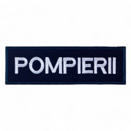 Ecuson POMPIERII piept cu contur bleumarin - aplicare termica - 12,5x2,5 cm