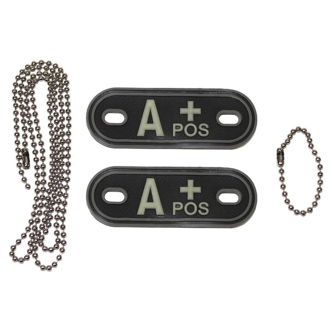 Blood Group Marker, chains, dog tags, phosphorescent, "A POS", 3D