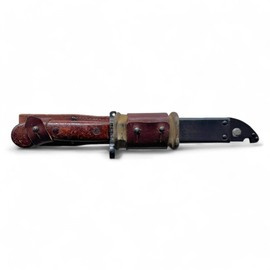 BAYONET, MILITARY PARATROOPER KNIFE - V2 - WITH LEATHER SHEATH - MILITARY SURPLUS FROM ROMANIAN ARMY - IN GOOD CONDITION