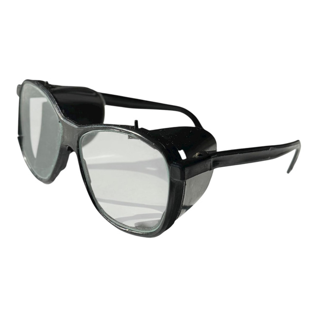 Glasses with Transparent Lenses and Detachable Side Shields - Black Frame - Romanian Army Military Surplus - In Good Condition