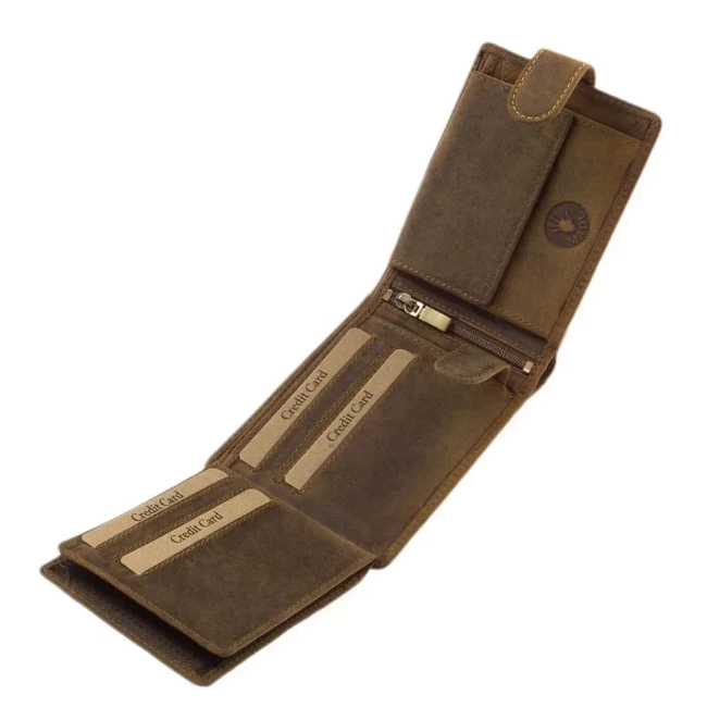 Leather Wallet for Hunters with Print - Wild Boar - Brown - GreenDeed