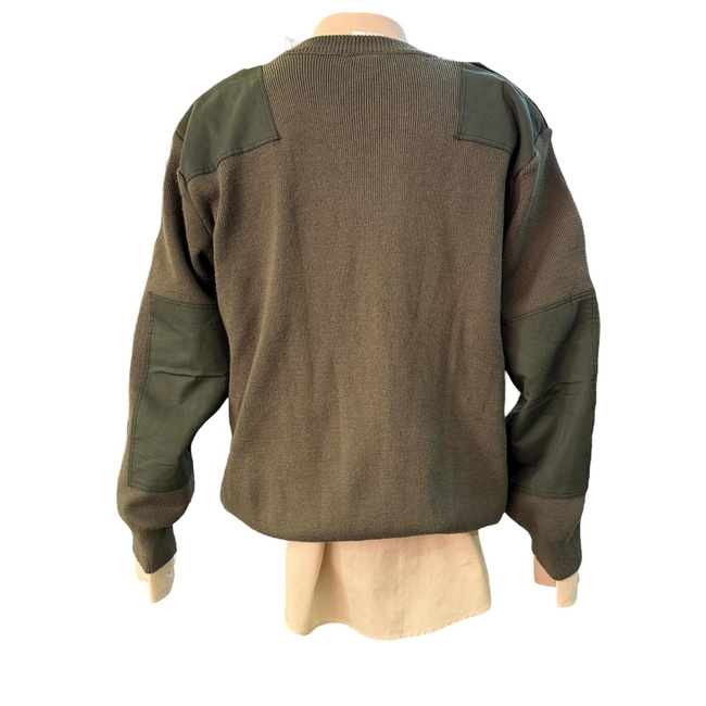 V-Neck Sweater with Epaulettes - Romanian Army Military Surplus - OD Green - In Good Condition