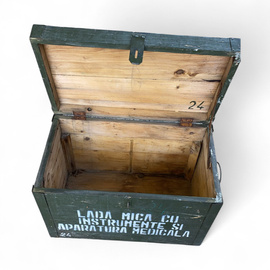 WOODEN MILITARY STORAGE CRATE - ROMANIAN ARMY SURPLUS - NO.3 - 65 x 37 x 46 CM