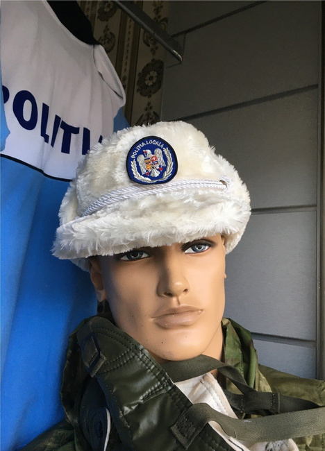 White artificial fur hat Police