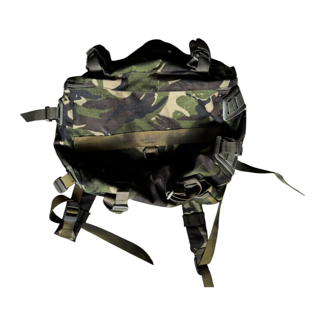 BIG MILITARY COMBAT BACKPACK WITH POCKET, DETACHABLE OUTER POUCH - MOTEXCO - 90L - MILITARY SURPLUS ROMANIAN ARMY - CAMOUFLAGE MOSAIC FOREST DPM - IN GOOD CONDITION