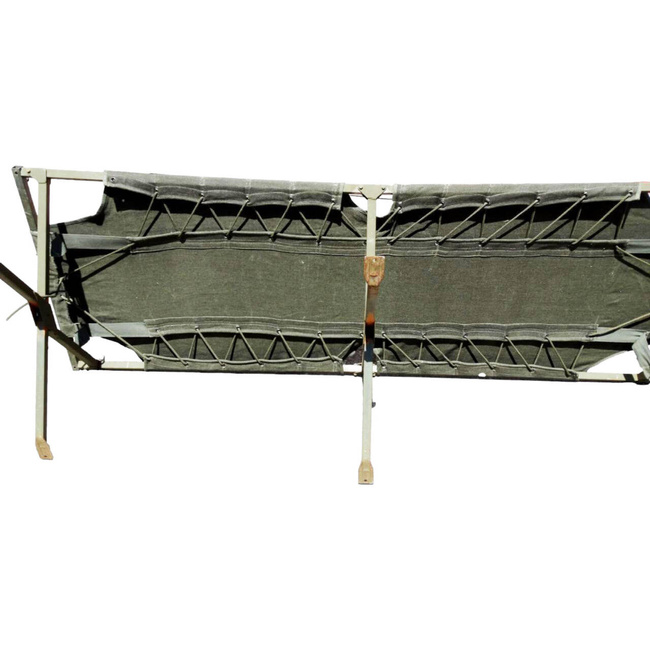 FOLDING BED WITH STEEL FRAME - FRENCH ARMY SURPLUS - OD GREEN - good condition
