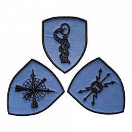 EMBLEMA SEMN DE ARMA MANECA SCUT - MEDICAL - BRODATA PE SUPORT COMBAT ALBASTRU FORTE AERIENE CU FIR NEGRU