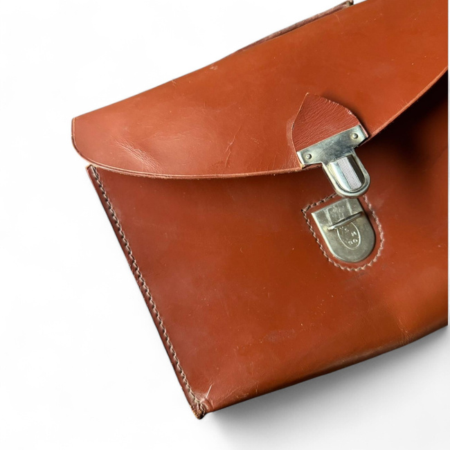 Leather Document Bag - Romanian Army Military Surplus - Brown - Good Condition