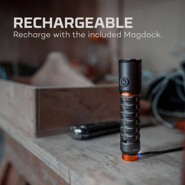 LED flashlight Nebo Torchy 2K, battery, 2000lm, 3 brightness steps, turbo function and flashing light, aluminum, IP66, grey