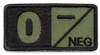 Ecuson grupa sangvină 0- negativ brodat pe khaki cu fir negru, cu aplicare tip Velcro (cu scai) - 7,5x3,5 cm