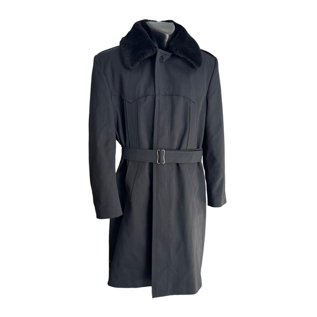 OFFICER LONG WOOL COAT - VINTAGE, 1980s - BULGARIAN ARMY MILITARY SURPLUS - BLACK - IN GOOD CONDITION