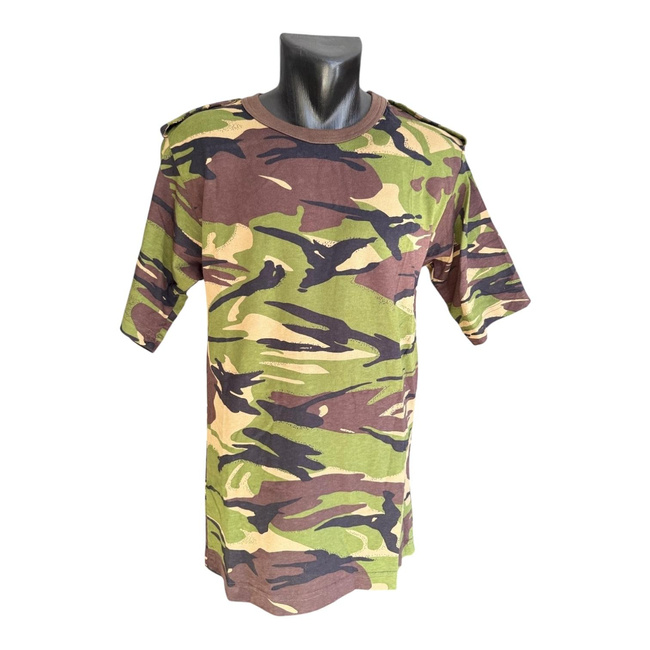 Military T-Shirt with Collar and Epaulettes - Romanian Army Military Surplus - Forest Mosaic Camouflage - Like New