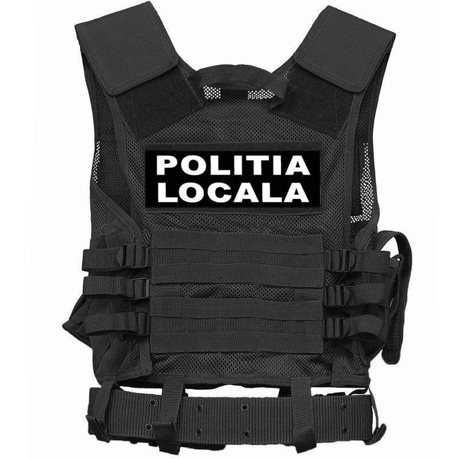 POLICE TACTICAL VEST - WITH NET AND BELT - BLACK