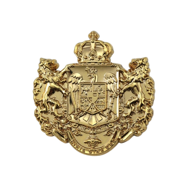 Insignia The Coat of Arms of the Kingdom of Romania - Military Collector's Badge - Shiny Gold
