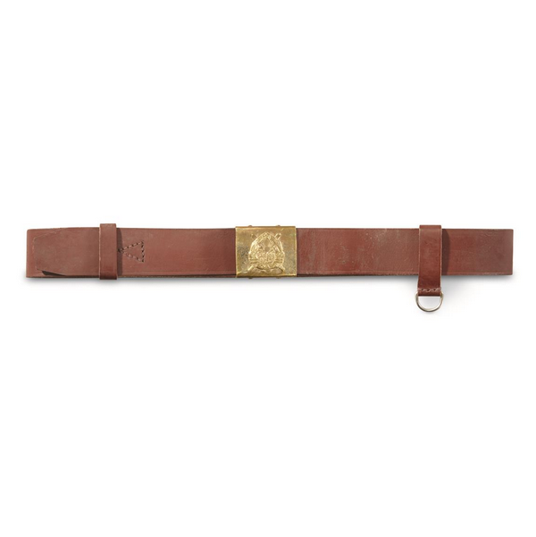 LEATHER BELT WITH GOLDEN BUCKLE - MILITARY SURPLUS ROMANIAN ARMY - IN GOOD CONDITION
