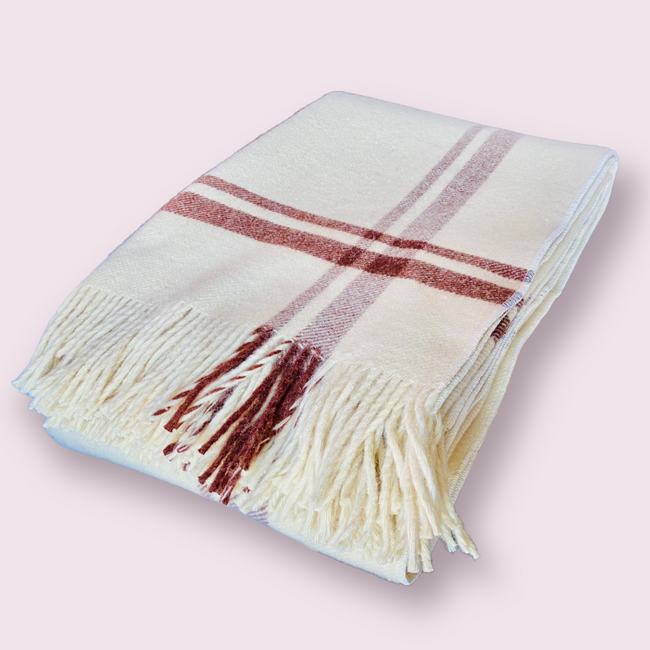 Merino wool blanket, Natur pattern with fringes, 150x230cm, white/cream