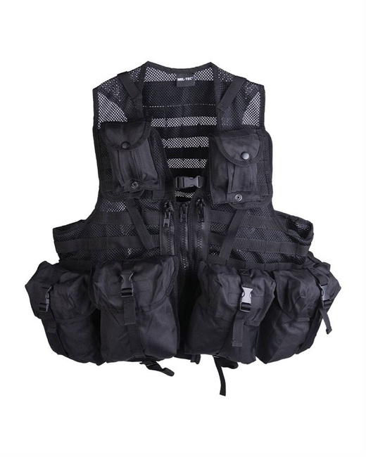 TACTICAL VEST WITH MODULAR SYSTEM AND 8 POCKETS - Mil-Tec - BLACK