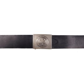 Leather belt with silver buckle - German Army surplus - Black - Used
