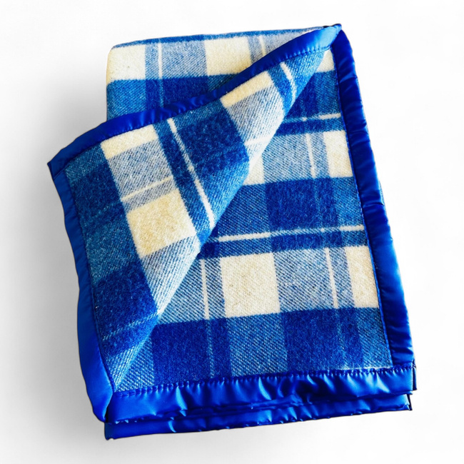 Romanian Merino Wool Blanket with Premium Box - Model Elena - Brown, Blue/Natural Beige - 140x200 cm - 707 g/m²