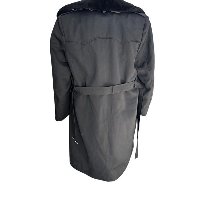 OFFICER LONG WOOL COAT - VINTAGE, 1980s - BULGARIAN ARMY MILITARY SURPLUS - BLACK - IN GOOD CONDITION