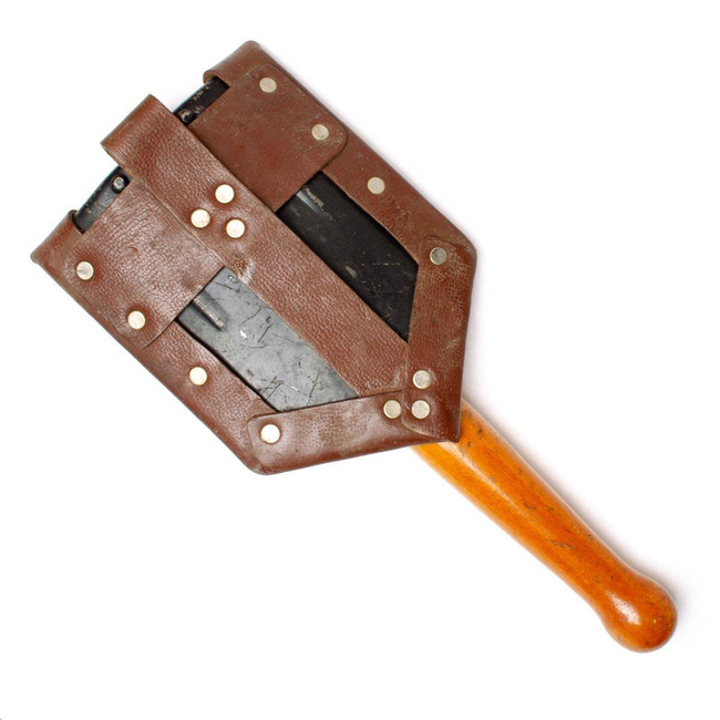 Foldable Military Shovel, Romanian Army Surplus - like new, with leather case