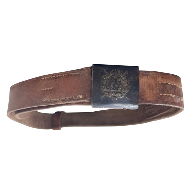 BROWN LEATHER BELT WITH BLACK BUCKLE - ROMANIAN ARMY MILITARY SURPLUS - USED