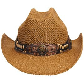 Strawhat, "Georgia", brown, w/hatband, one size fits all