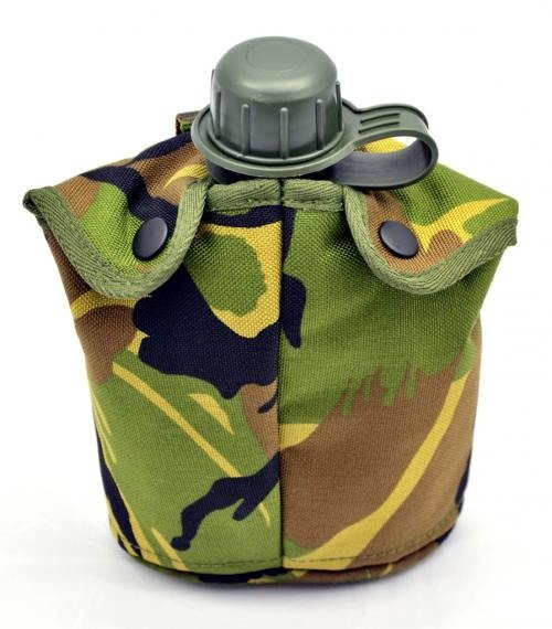 DUTCH ARMY PLASTIC CANTEEN W/ DPM CAMO COVER USED