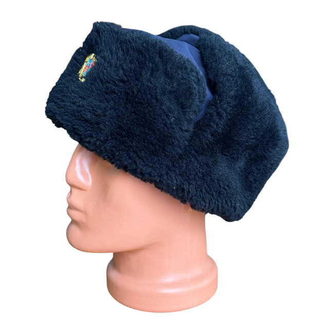 WINTER CAP FOR CADRES - SOVIET PERIOD - ROMANIAN ARMY MILITARY SURPLUS - NAVY BLUE WITH BLACK FUR - IN GOOD CONDITION
