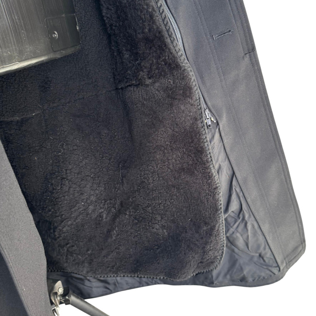 OFFICER LONG WOOL COAT - VINTAGE, 1980s - BULGARIAN ARMY MILITARY SURPLUS - BLACK - IN GOOD CONDITION