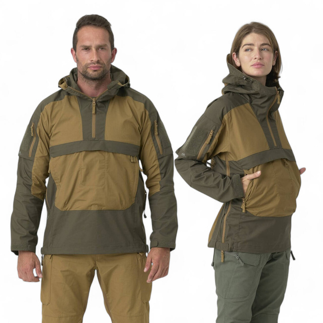 Unisex Tracer Anorak Jacket - Polycotton Stretch Ripstop - Coyote / Taiga Green - Helikon Tex