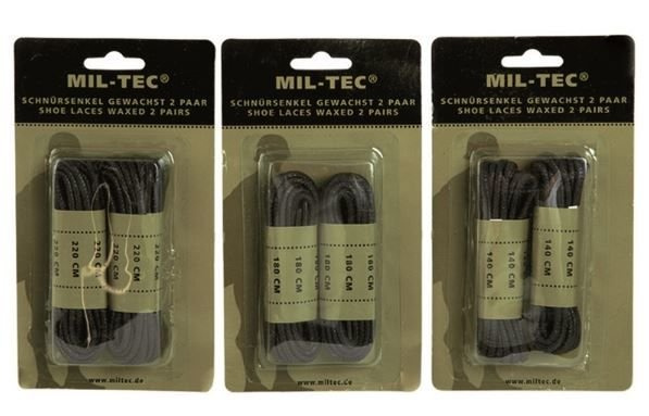 WAXED COTTON LACES - 180 CM - SET OF 2 PAIRS - Mil-Tec - BLACK