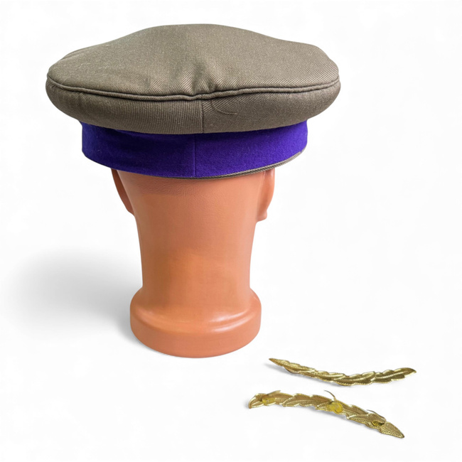 Non-Commissioned Officers Cap - Quartermaster - Ceremonial Model with Cord and Gold Embroidery - Romanian Army Military Surplus - Purple/OD Green - Good Condition