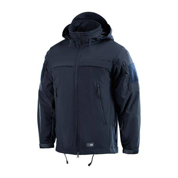 POLICE SOFTSHELL JACKET, DARK NAVY BLUE - M-TAC - WITH VELCRO PANELS AND EPAULETS