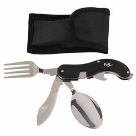 Pocket Knife Cutlery Set, 4 in 1, black, divisible