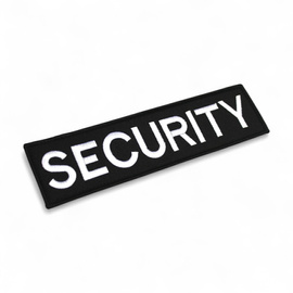 Large Back Patch – Embroidered SECURITY – 25x10 cm – Black Background / White Text – Velcro Attachment (hook & loop)